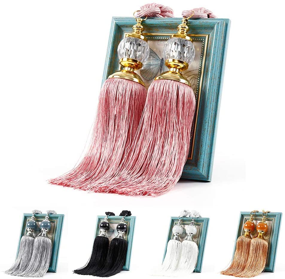 Lot de 2 embrasses pour Rideaux, embrasses en Corde, embrasses à Pampilles, décor de Boule de Cristal, Grandes embrasses, Boule de Prisme, Glands, embrasses en Corde de Rideau (Rose)
