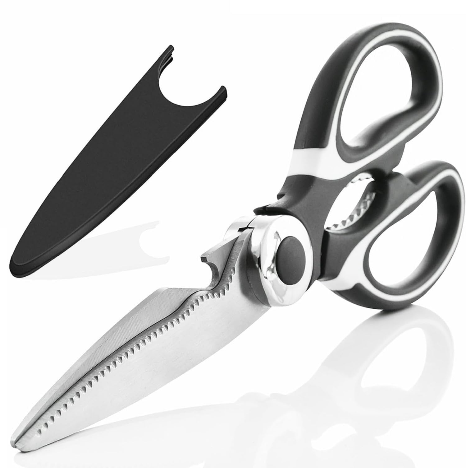 ZUNBELLA Kitchen Scissors (Pack of 1, Black) – Premium Stainless Steel Shears for Meat, Seafood, Vegetables, Chicken, Poultry, Fish, Pizza, Herbs, and beans cutter | Durable and Versatile Cutting Tool