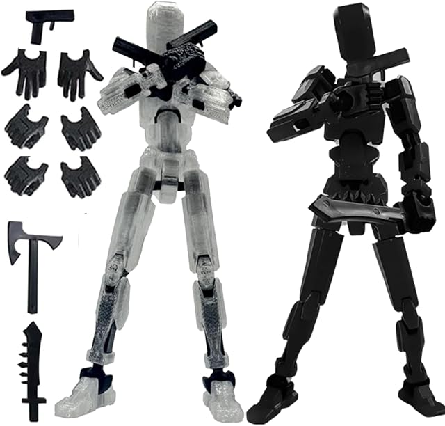 𝐀𝐬𝐬𝐞𝐦𝐛𝐥𝐲 𝐂𝐨𝐦𝐩𝐥𝐞𝐭𝐞𝐝 Titan 13 Action Figure Set, Titan 13 Robot Action Figure 3D Printed Robot 13 Action Figure Articulated, for Collectors Desktop Decorations (Black Transparent)