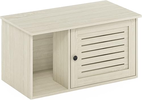 Furinno Peli Farmhouse - Caja de arena oculta para gatos con divisor, color blanco lavado