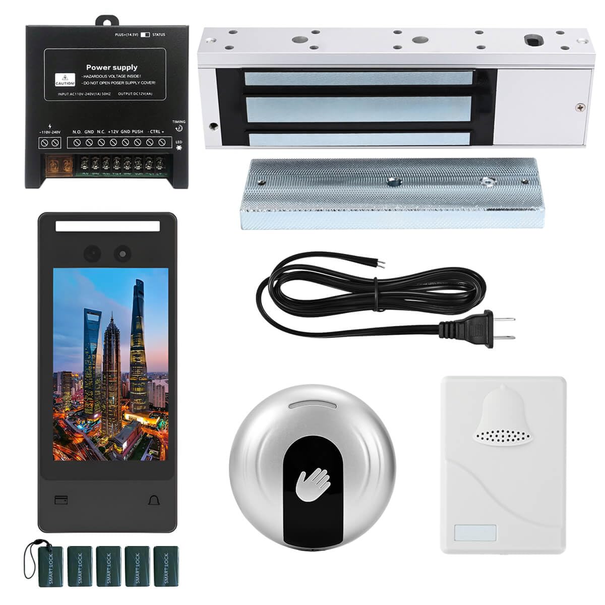 Face Recognition Access Control System with 1200lb Magnetic Lock, 5-Inch HD Screen, Palm Vein, IC Card & Keypad Entry, Doorbell & Infrared Exit Button for Home Business Security