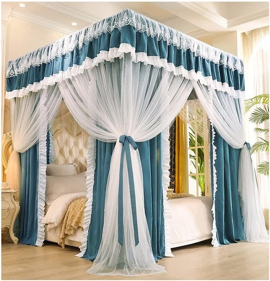 Baldaquin d'angle de lit superposé bleu rideau de princesse de chambre
