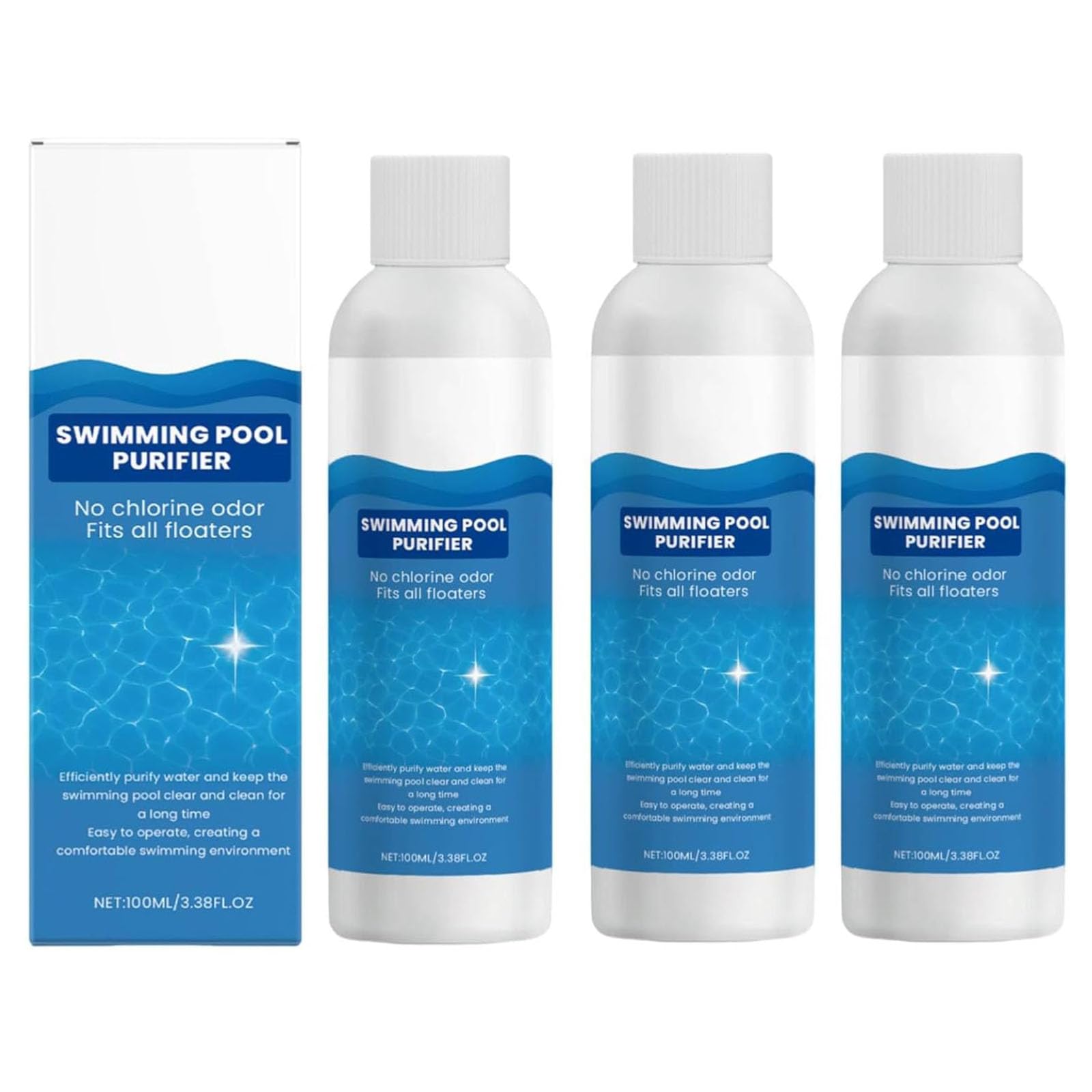 Liquide purifiant pour Piscine, Liquide purificateur d'eau de Piscine, clarificateur d'eau de Piscine, pour piscines creusées et piscines Hors Sol, Garde l'eau Claire comme du Cristal (3PC)