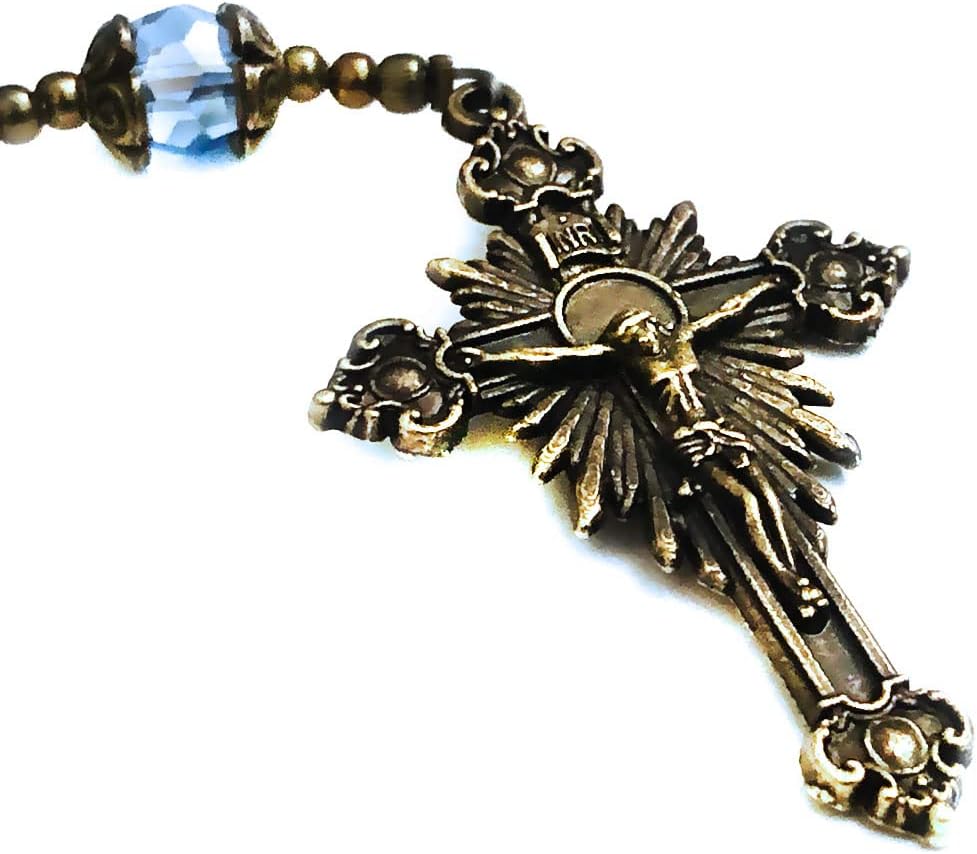 Our Lady of Grace Aquamarine Jade Stone Rosary Beads Catholic for Women and Rosary Bracelet for Women Set,Rosary & Miraculous Medal Bracelet,Catholic Rosary, Stone, Amethyst - Image 3