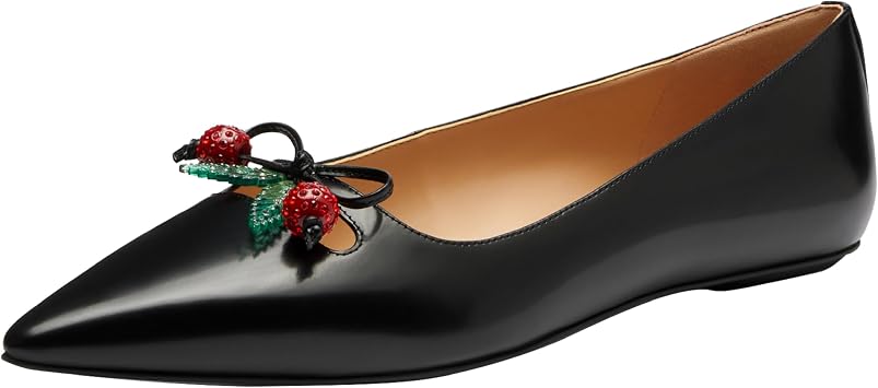Coach Women's Runway Flat with Cherries Ballet, Black/Red, 7