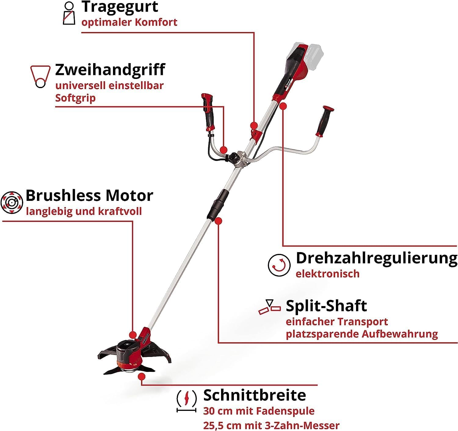 Einhell Akku-Sense Agillo 36/255 BL Power X-Change (Li-Ion, 2 x 18 V, Brushless Front-Motor, elektronische Drehzahlregulierung, Zweihandgriff, Split Shaft, ohne Akku und Ladegerät)