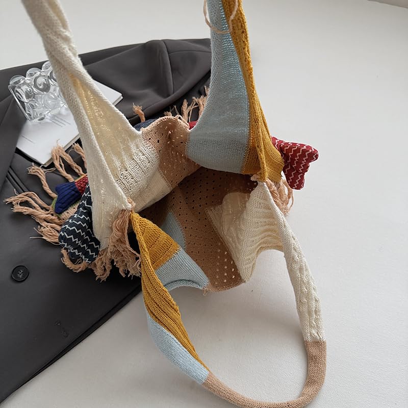Knitted Summer Tote Handbag for Women Girls Shoulder Boho Bag Cute Tote Bag with Handmade Doll Fish for Summer Vacation3