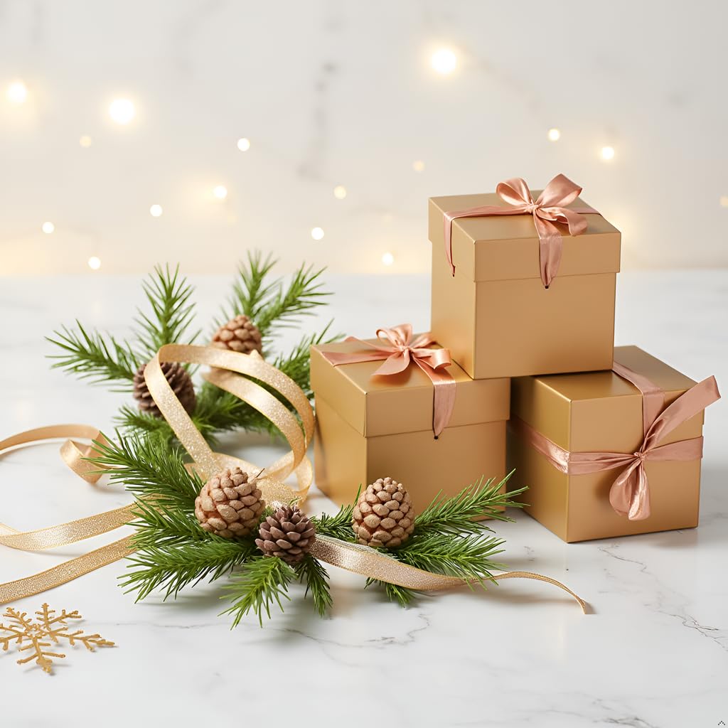 12 Pack Gift Boxes with Lids,Squared Boxes with Lids for Fathers Day Graduations, Weddings, Birthdays and Christmas(Gold, 4”×4”×4”) - Image 2