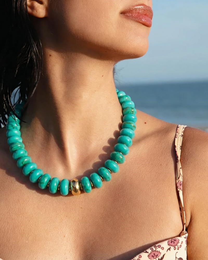 Mothers Day Gifts Chunky Beaded Choker Necklace for Women Statement Necklace with Gold Accent Adjustable Beach Summer Jewelry Trendy Boho Necklaces in Multiple Colors y2k Jewelry — view 3