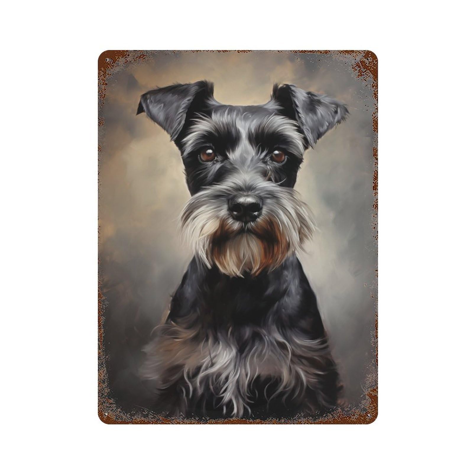 Garage Style Black Miniature Schnauzer Portrait Rust Effect Tin Sign 15.7"x11.8", Industrial Home Decor for Bar And Workshop