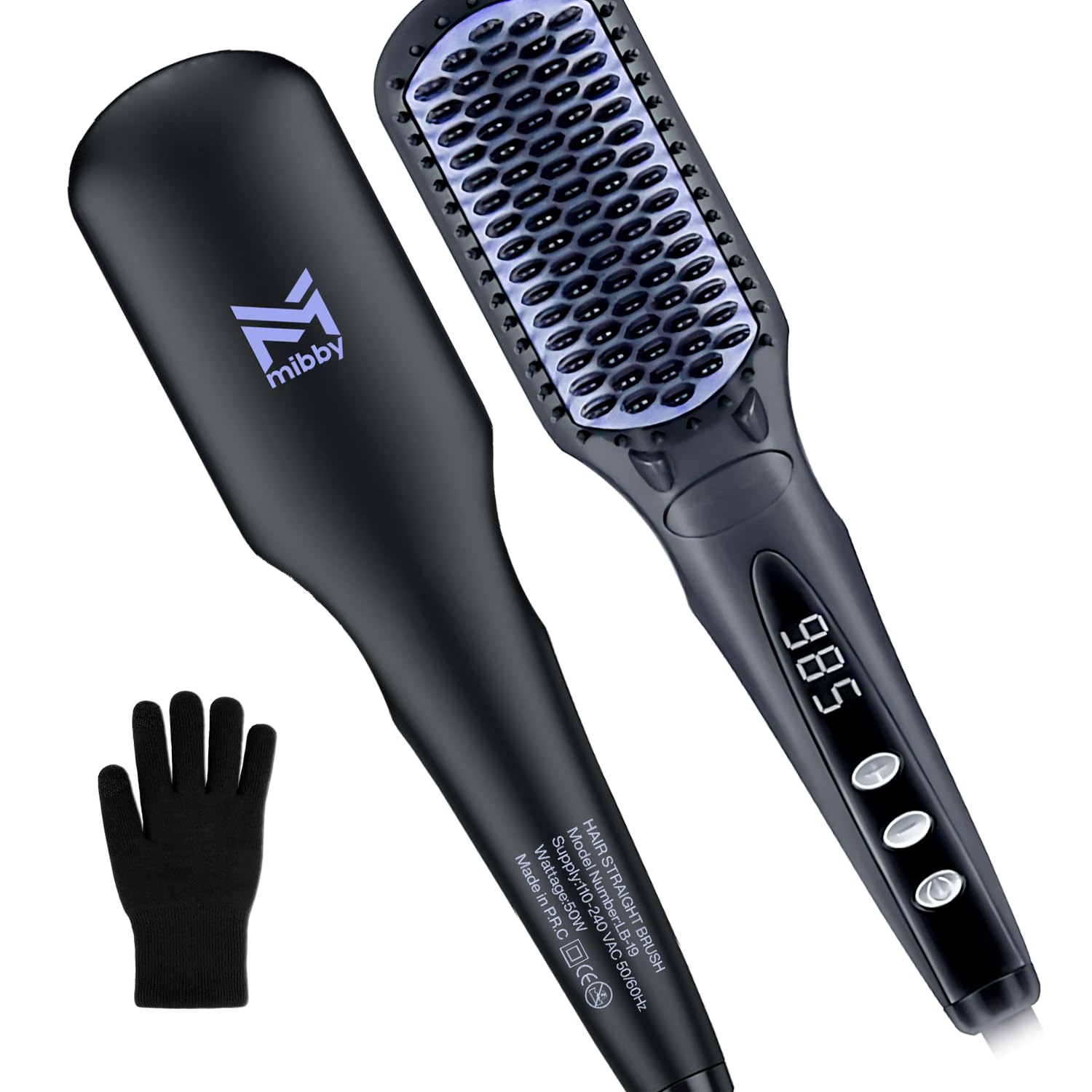 MIBBY 3-in-1 Hair Straightener Brush & Hot Comb, Double Anion Ionic Hair Straightening Brush, 90s Fast Heat