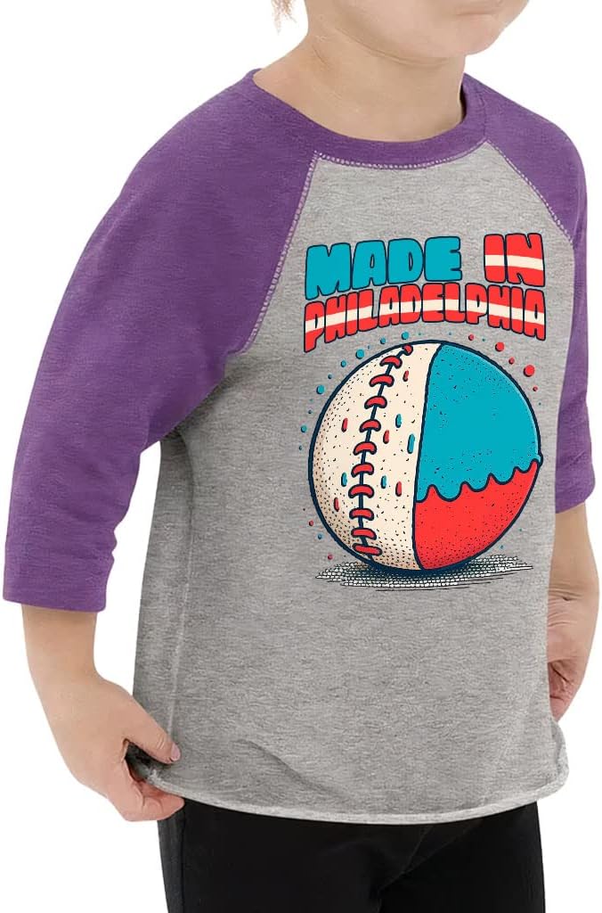 Made in Philadelphia Toddler Baseball T-Shirt - Patriotic Design 3/4 Sleeve T-Shirt - Cool Kids' Baseball Tee