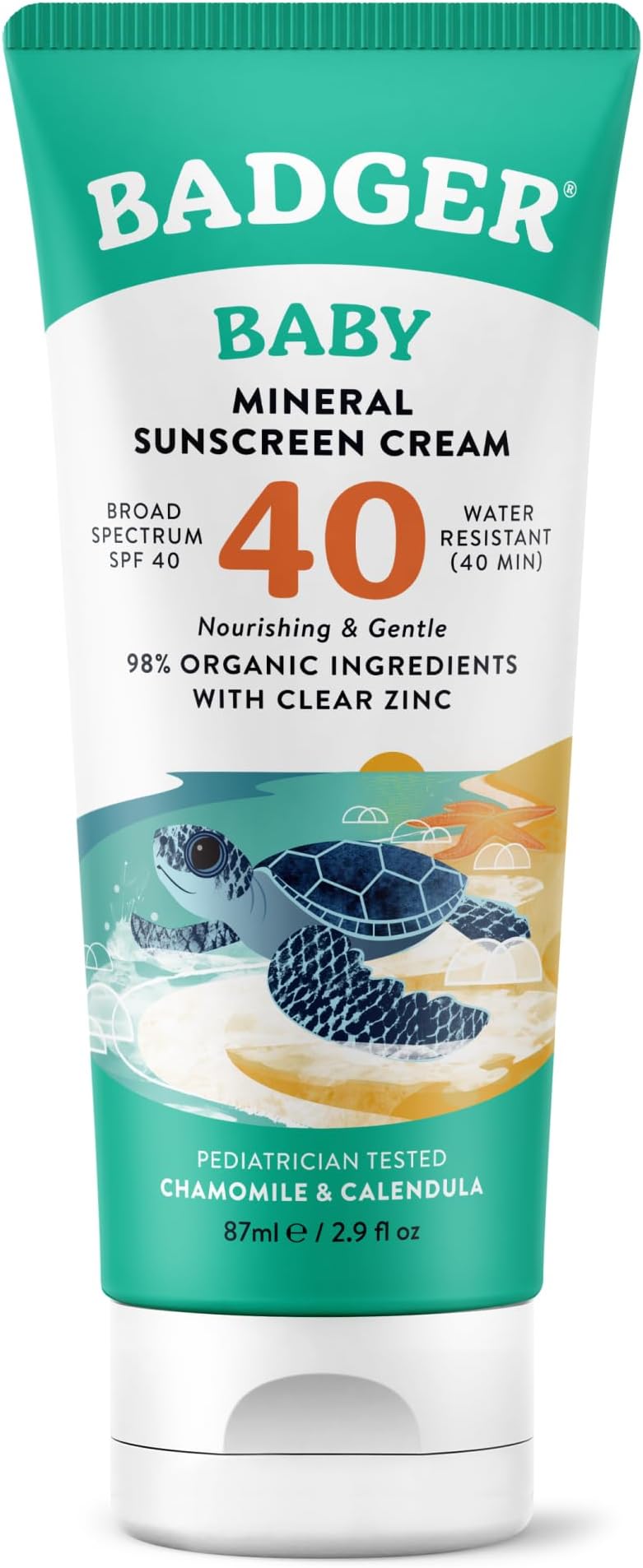 Mineral Baby Sunscreen Cream SPF 40, 98% Organic Toddler Sunscreen with Zinc Oxide, Broad Spectrum, Reef Safe, Water Resistant, Pediatrician Tested Baby Sunblock for Sensitive Skin, 2.9 fl oz