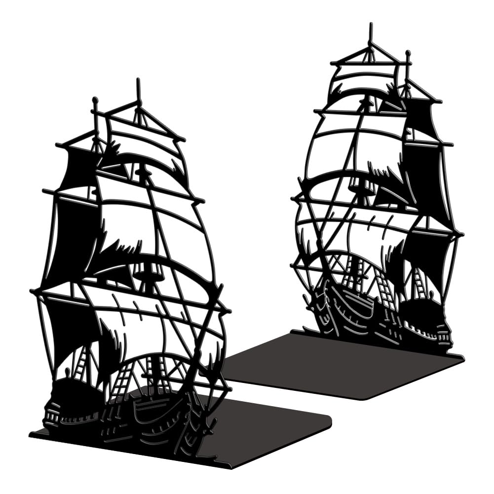 Peacoblue Lot de 2 Serre-Livres Métal Bateau Pirate et Voilier Décoratif