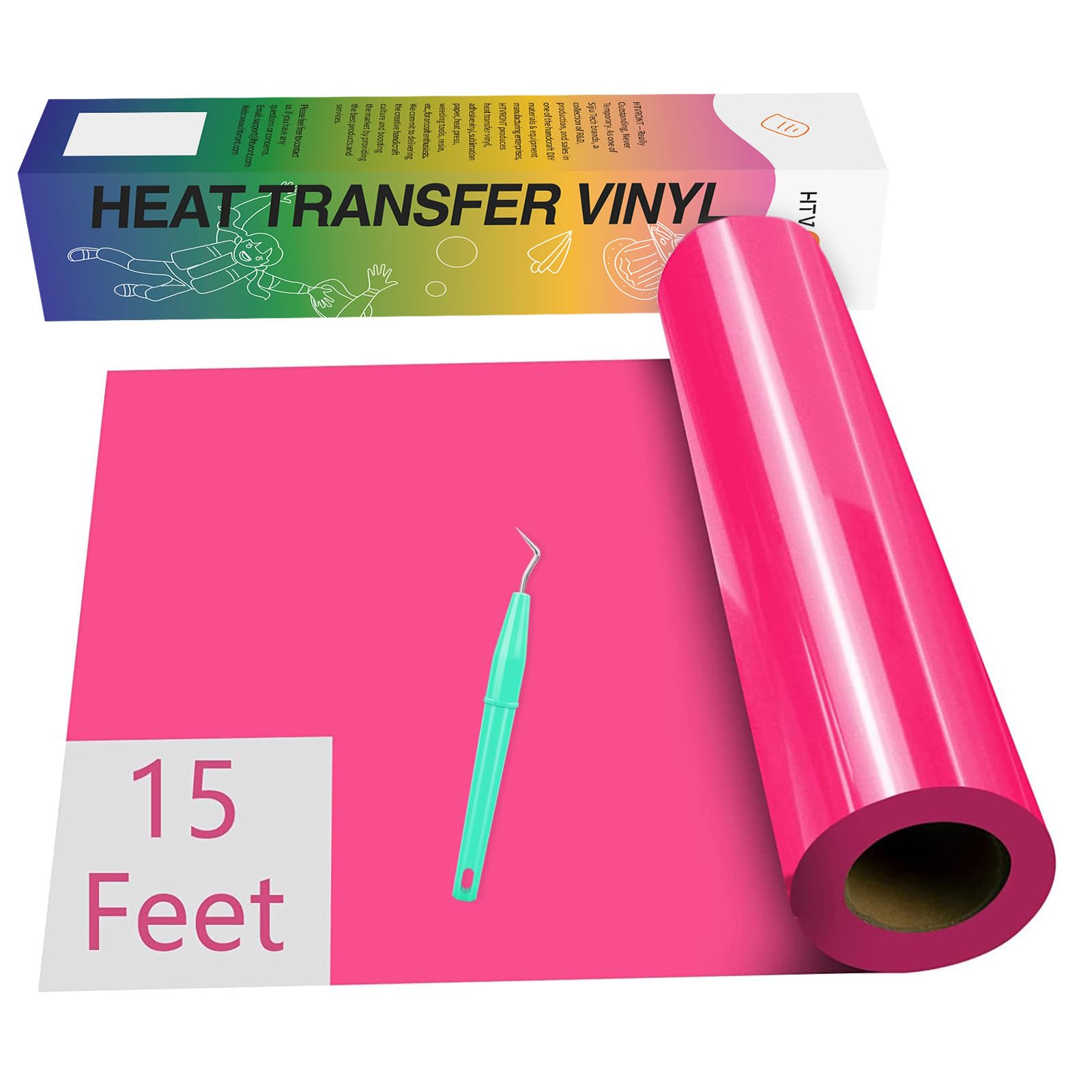 HTVRONT Heat Transfer Vinyl HTV Vinyl Rolls - 12" x 15ft Neon Pink Iron on Vinyl for All Cutting Machines, HTV Vinyl for Shirts - Easy to Cut & Weed for Heat Vinyl Design (Neon Pink)