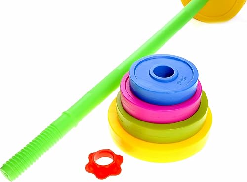 Miniatura 6 de PowerTRC Divertido y colorido juego de juguetes de barra para niños  Pesos ajustables  Platos de peso de relleno con agua y arena  Juguete de playa