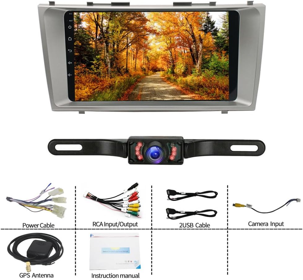 Car Multimedia Player Portable Car Stereo Car Navigation Player for Carplay/Android Auto 9In Automobile Player Android 11 Bluetooth GPS Navigation Car Music Player Compatible for Camry 2007-2011
