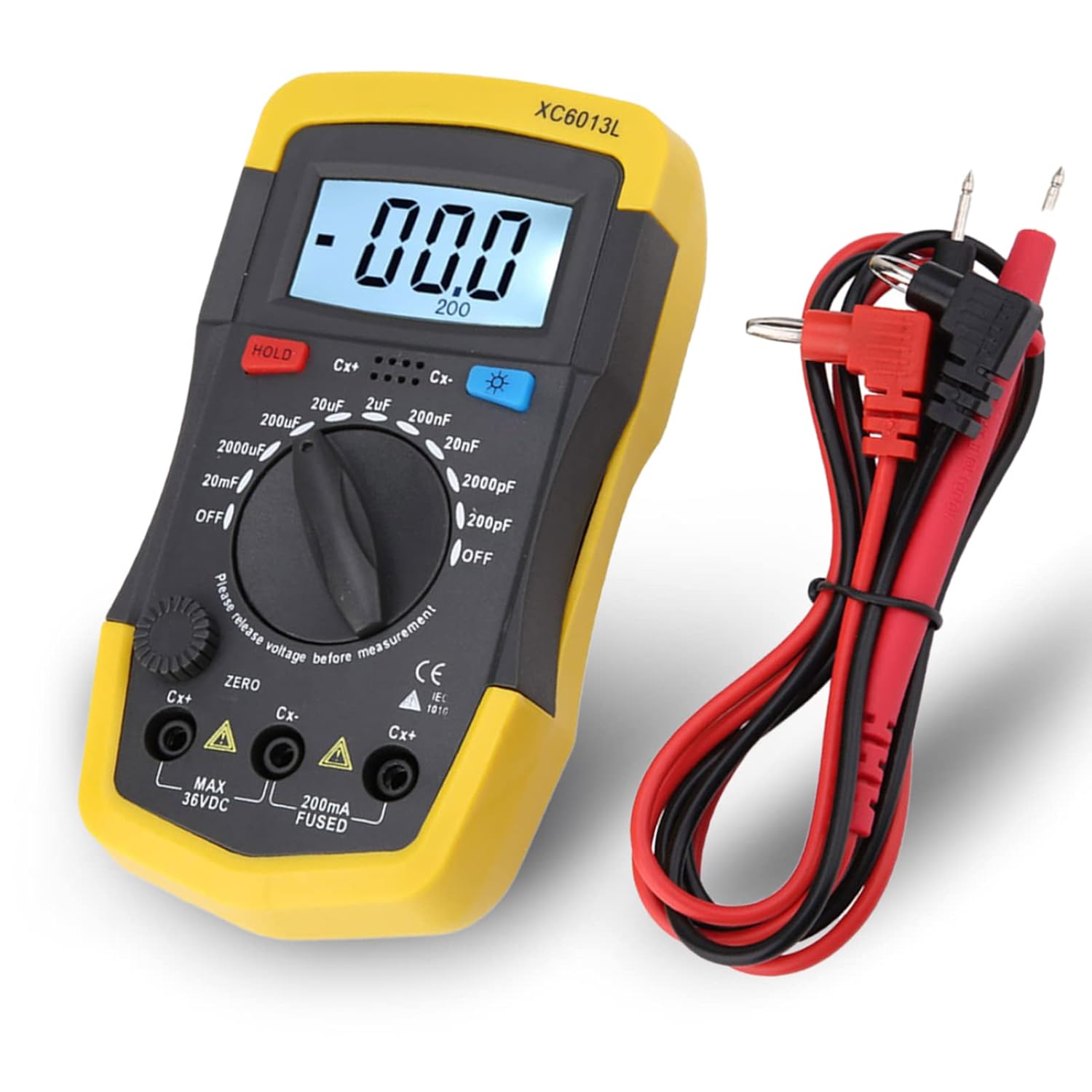 Capacitance Meter, XC6013L Handheld LCD Digital Capacitance Meter Capacitance Tester mF uF