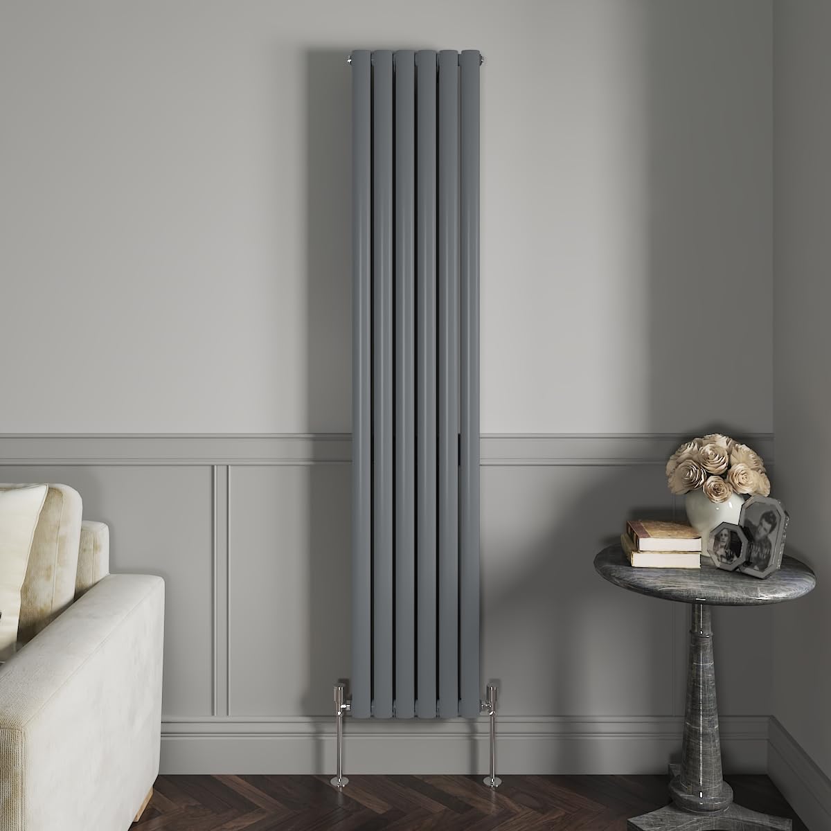NRG 1800x354mm Vertical Anthracite Double Oval Panel Radiator with Valves