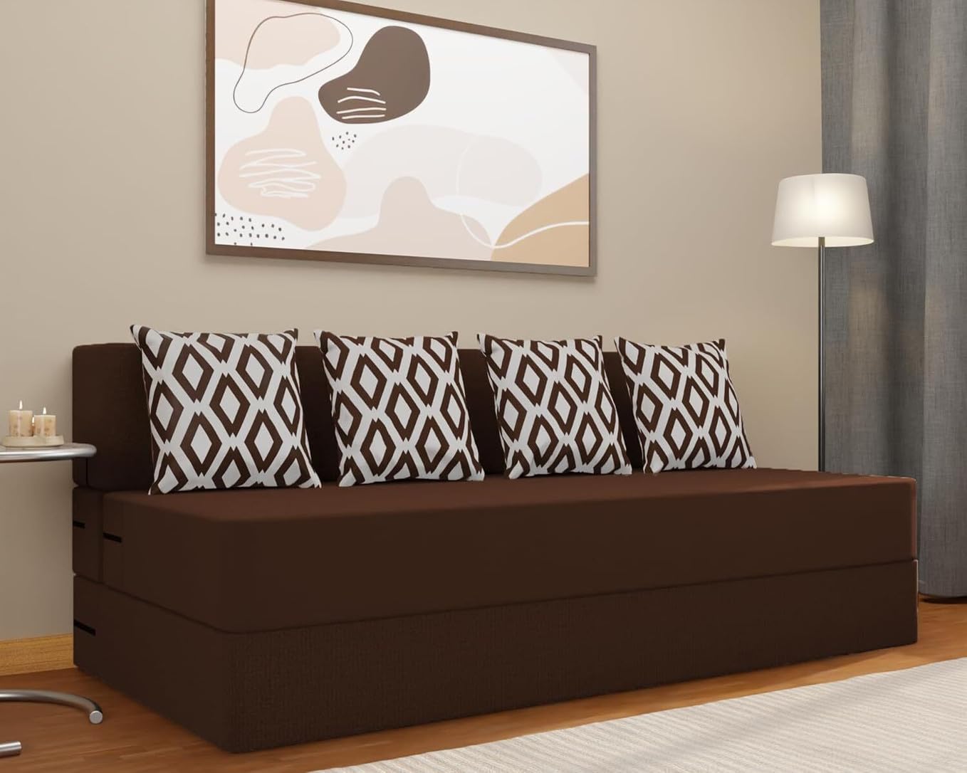 King Size Sofa Cum Bed 3 Seater | 4-in-1 Foldable Convertible Sofa Bed with 4 Cushions | HR Foam & High Density Foam Mattress | 5-Year Warranty | Brown | 72 x 72 Inch | 165 mm-image-46
