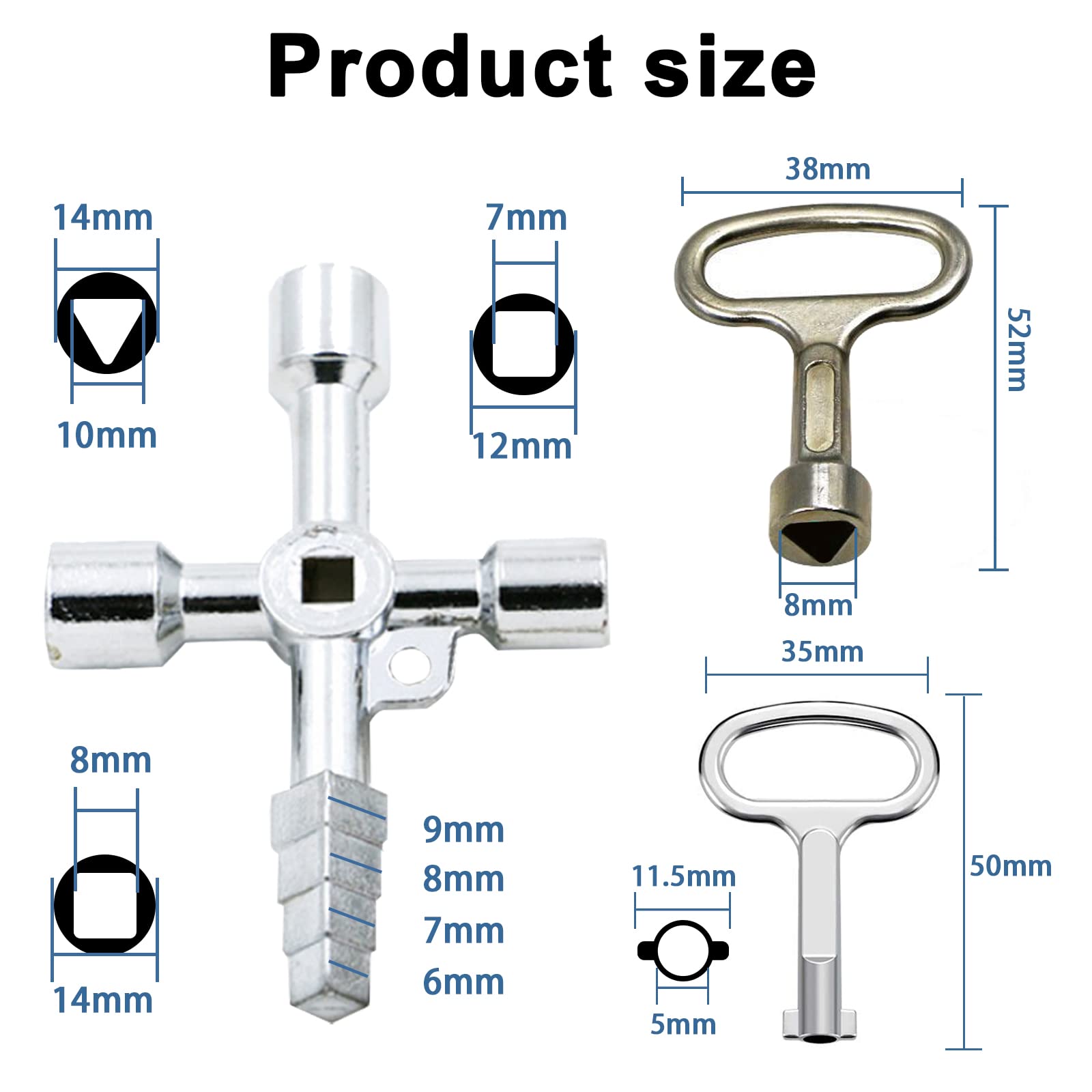 RUCUDIM Clé Multifonction 3 Pcs 4 Voies Clé Triangle Clef Passe Partout, Clé en Croix Universelle pour Compteur Eau Radiateurs Compteurs Gaz Ascenseurs Coffret Electrique