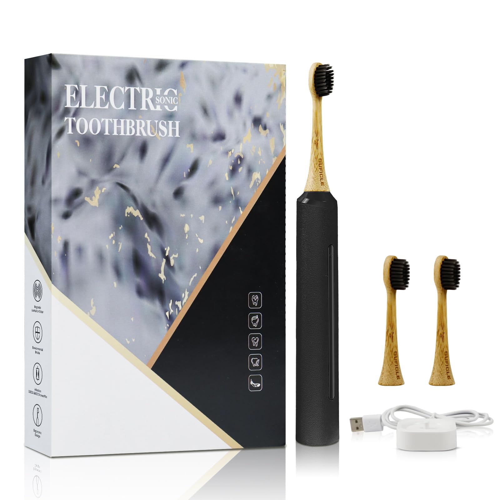 Bamboo Electric Toothbrush for Adults – Sonic Powered with 3 Bamboo Brush Heads, IPX7 Waterproof, 5 Cleaning Modes, Inductive Charging Base-image-46