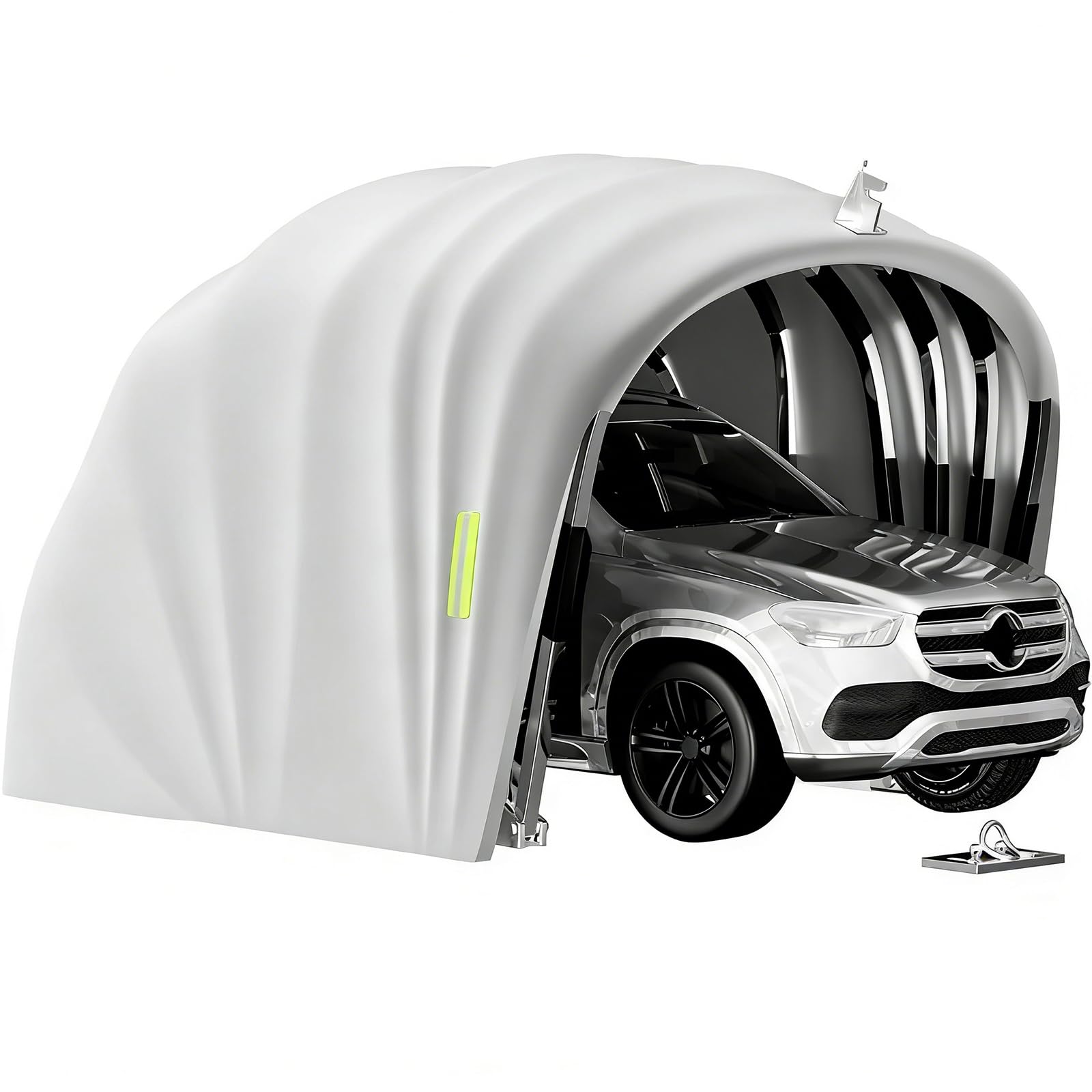 Abri de Voiture Semi-Automatique Pliable en Acier Inoxydable, Garage Mobile Extérieur L 5,9 × H 2.45 × W 2,7m, Carport Imperméable Anti-UV avec Verrou au Sol, Gris, pour Voitures SUV