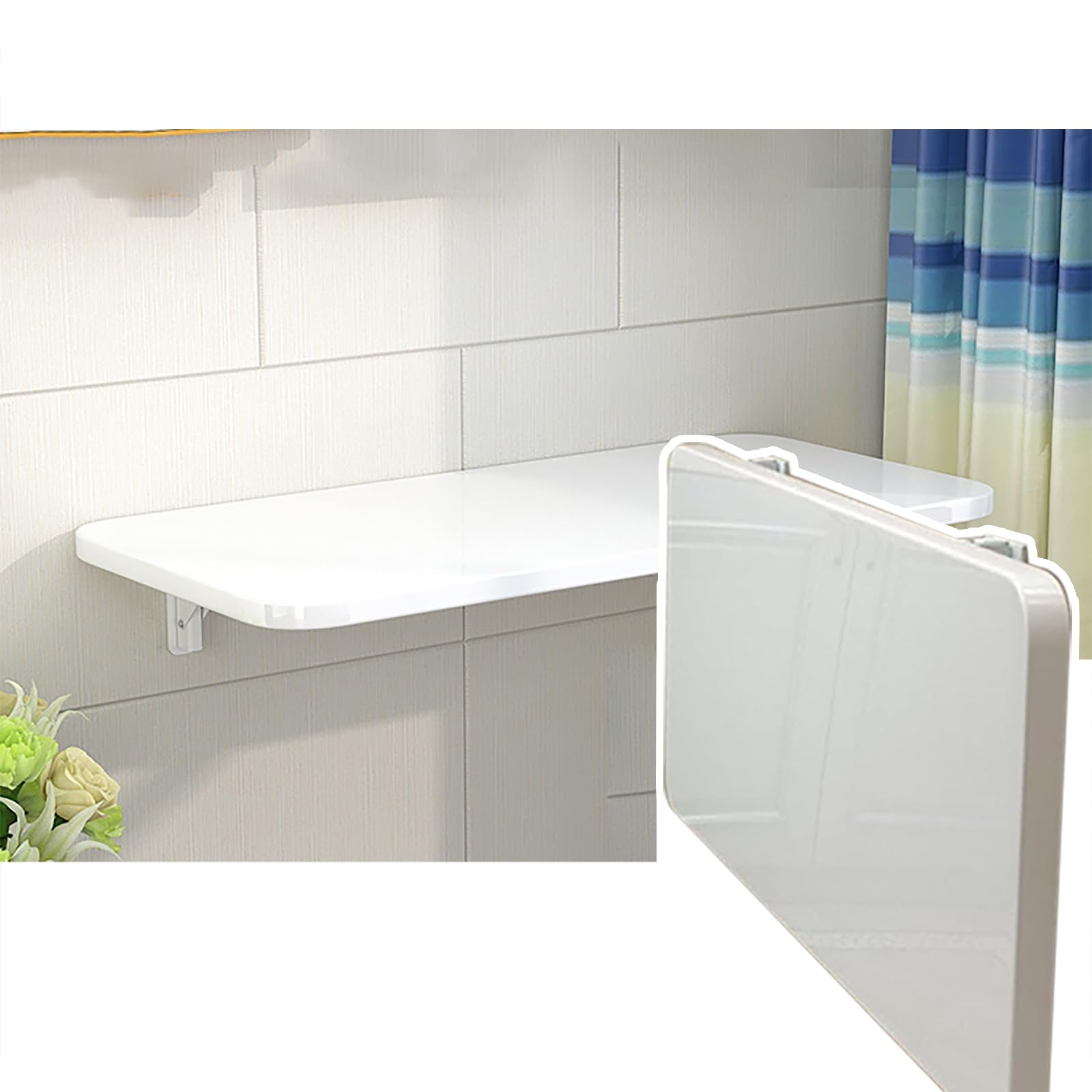 Table murale pliante robuste blanche pour remplacer les meubles encombrants de buanderie