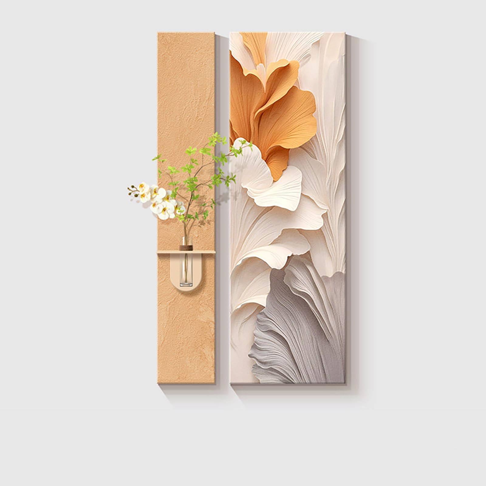 ZCQMSCWW Borderless Sandstone 3D LED Wall Art, Plug in Powered Vertical Hanging Decor with Artificial Greenery and Water Storage Vase for Living Room Bedroom(C,60 * 120cm/23.6 * 47.2in)