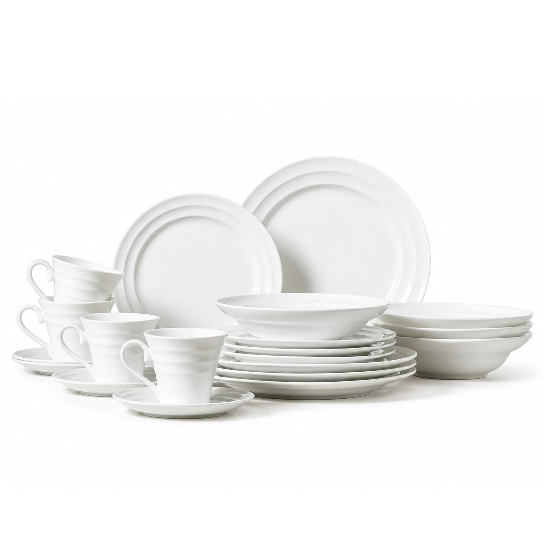 Set di stoviglie in porcellana da 20 pezzi, per 4 persone, colore bianco moderno