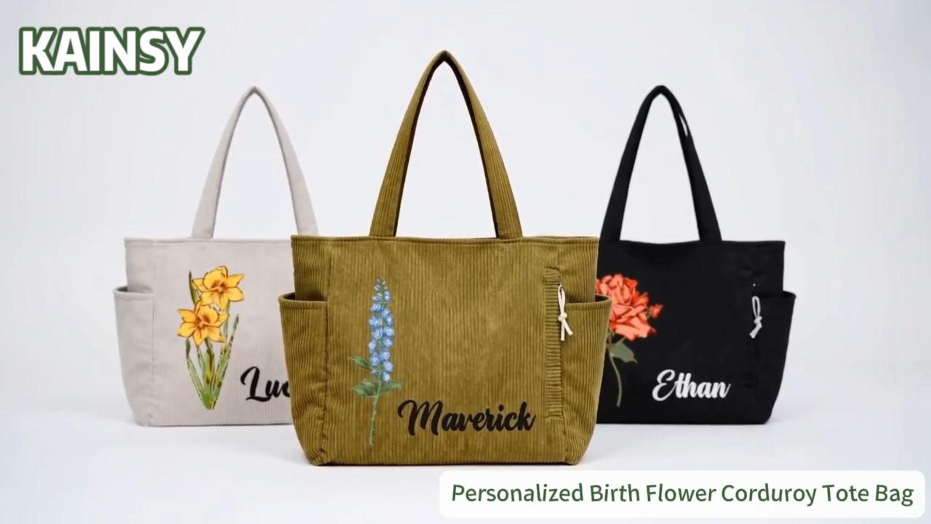 Bolso Tote de pana personalizado con flor de nacimiento para mujer miniatura 7