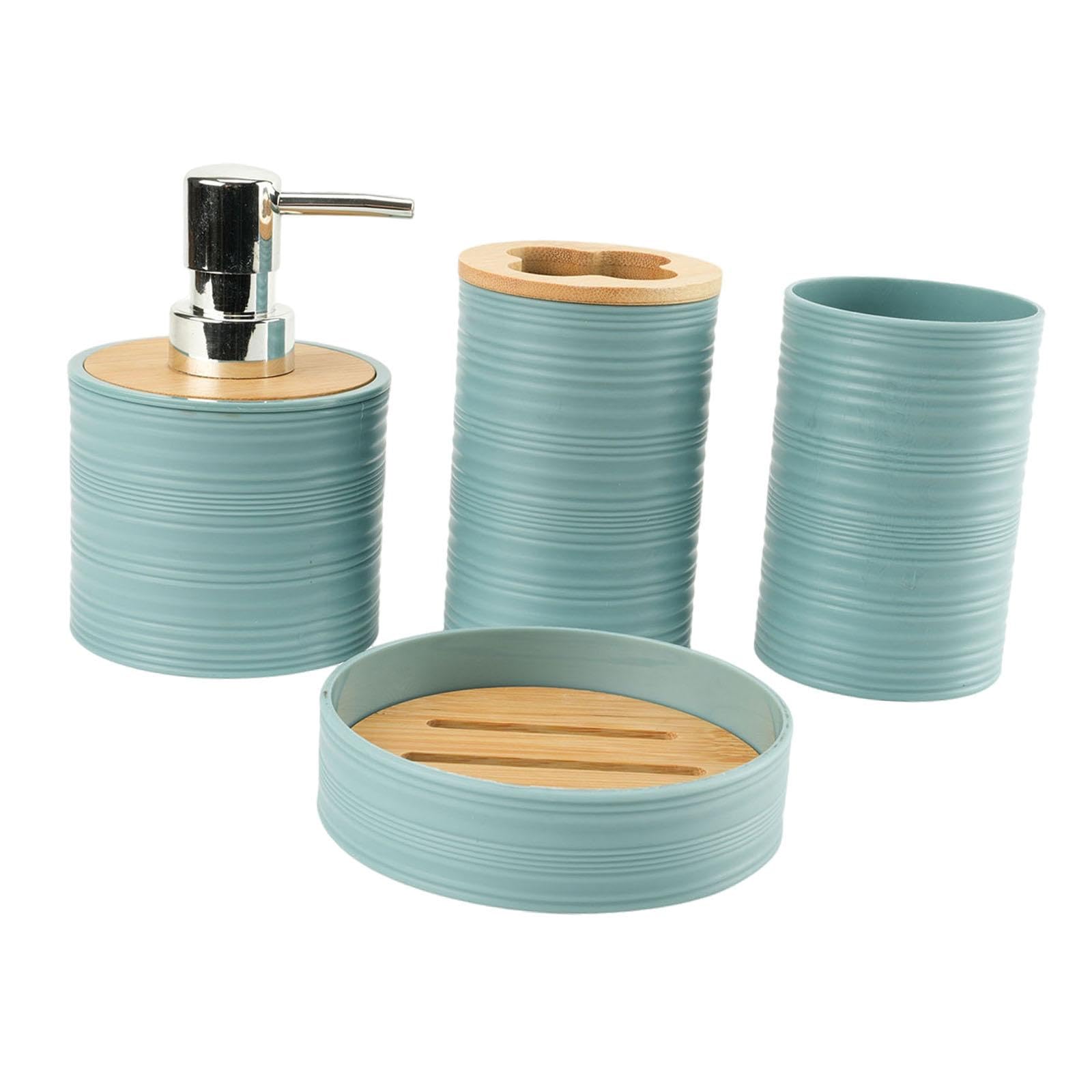 Set di 4 Accessori per Il Bagno, Set Completo di Accessori per Il Bagno, Decorazione per Il Bagno, Porta spazzolino Decorativo per mobiletto da, Blu
