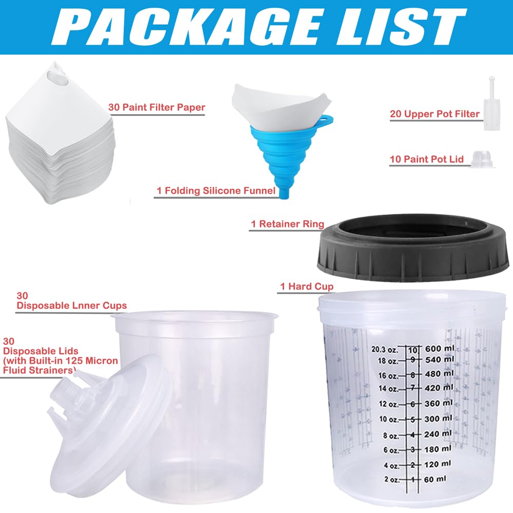 Tazze Miscelazione Vernice HVLP - Kit 10 Pezzi Usa E Getta Con Adattatori