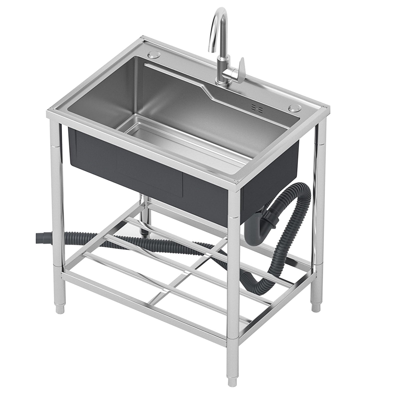 LMYSXAOZ Free Standing Commercial Restaurant Kitchen Sink, Stainless Steel Single Bowl Utility Sink Set with Storage Shelve, Laundry
