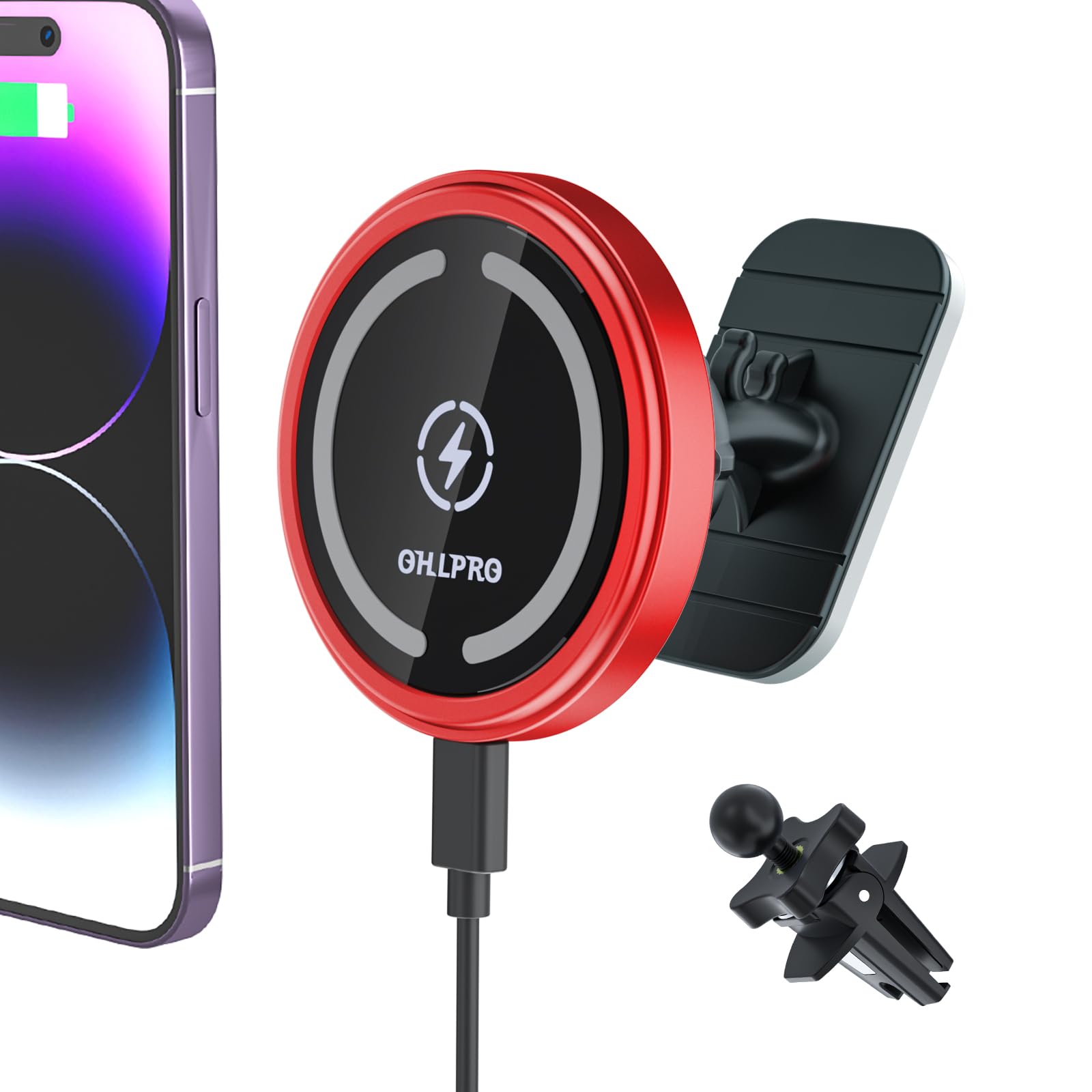 Photo 1 of [MISSING PARTS] OHLPRO for MagSafe Car Mount Charger iPhone Wireless Car Charger, Stick on Dashboard Magnetic Phone Holder Mount for iPhone 17 Pro Max 16 15 14 Series, 15W Fast Charging, Aluminum Shell