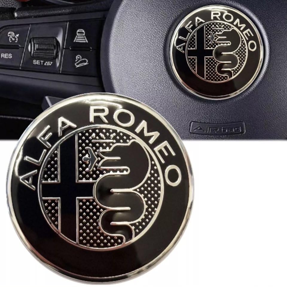 Logo per Volante Sterzo FREGIO Stemma Compatibile con Alfa Romeo Nero Black 40mm