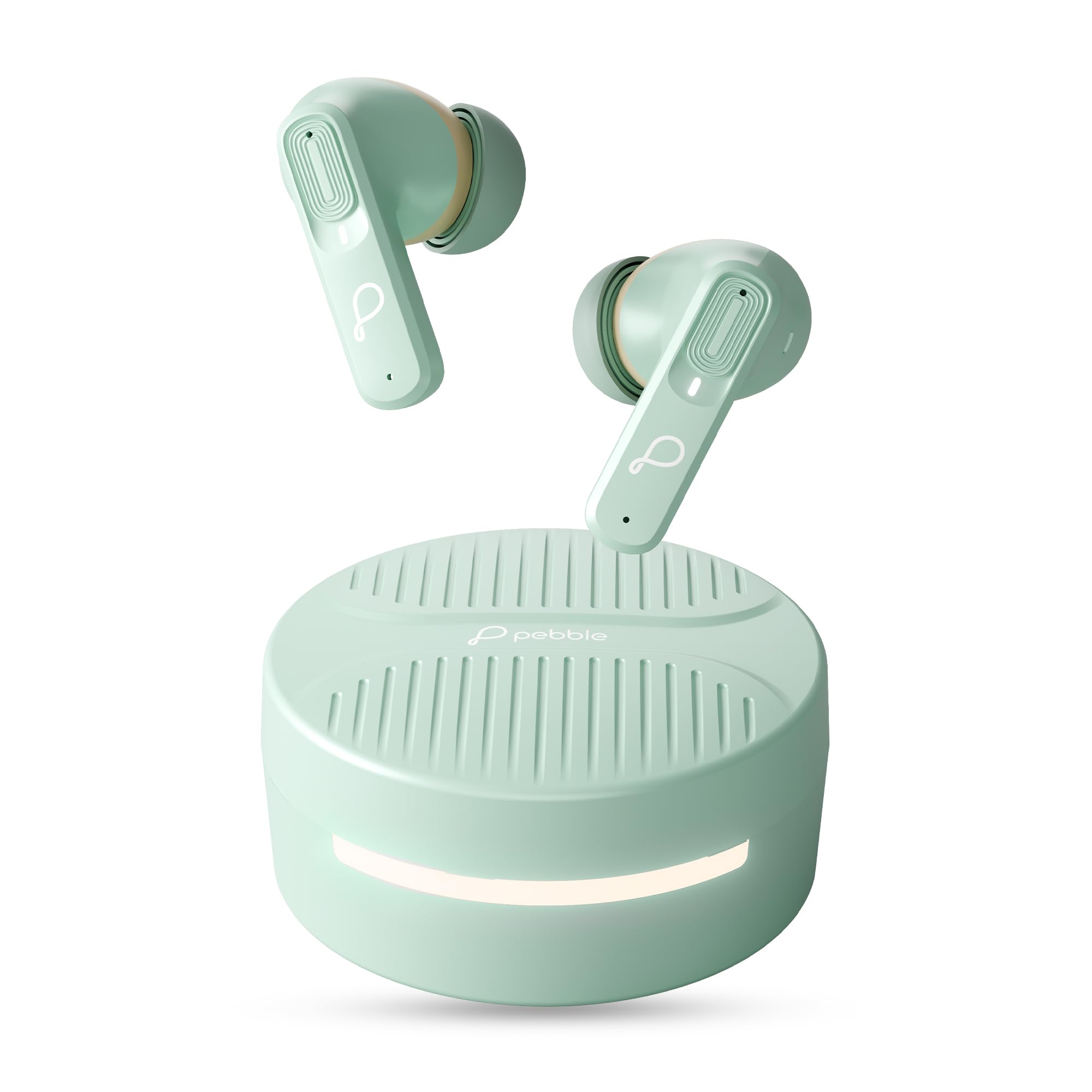 Pebble Blissbuds Hue TWS Earbuds Deep Bass & Clear Sound ANC & ENC RGB Light 4 Mics Snug Fit Voice Assistant Dual Pairing Crystal Clear Calls - Grey (Green)-image-46