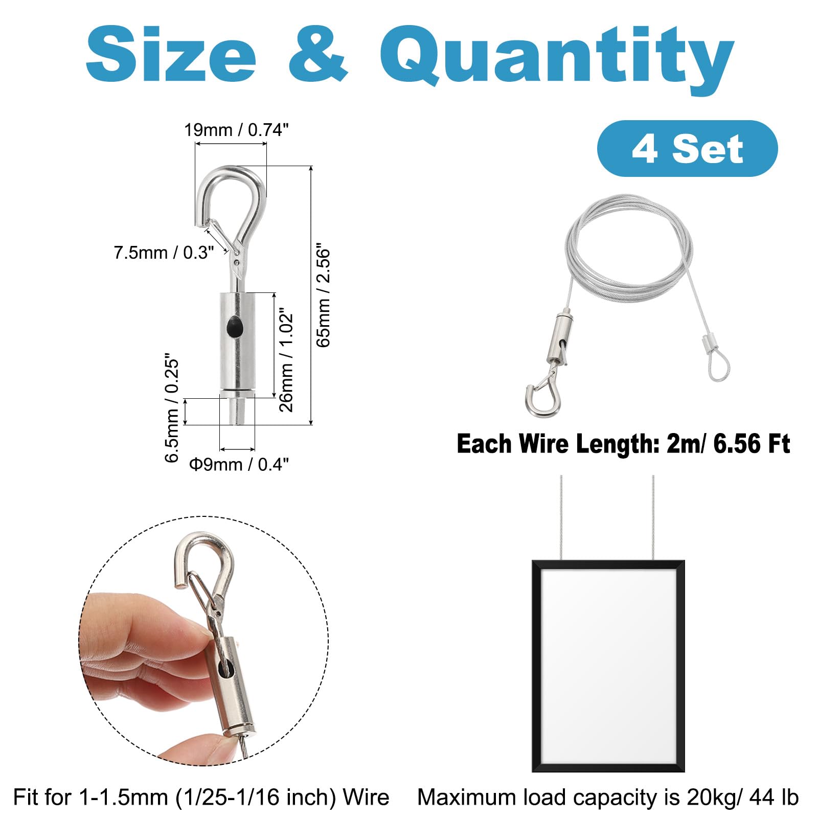 PATIKIL 6 Pcs Adjustable Picture Hanging Wire Kit - Image 2