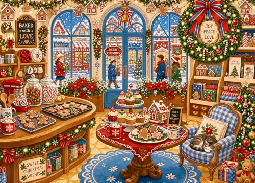 Bullglesup Puzzles für Erwachsene, 1000 Teile, Weihnachtsbäckerei-Puzzle (69,8 x 49,8 cm) – Ansicht 1