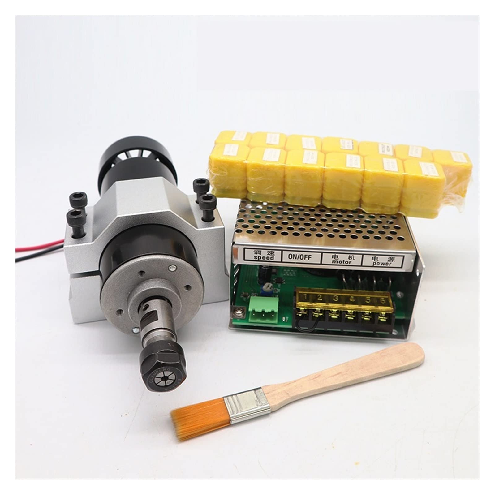 Mooilko Spindle Set5 Dc 500W Air Cooled Spindle Motor Er11 Chuck 0.5Kw Spindle Motor + 52Mm Vlamps + Power Supply Speed Governor For Cnc Spindle Smooth Running(Spindle Set5)