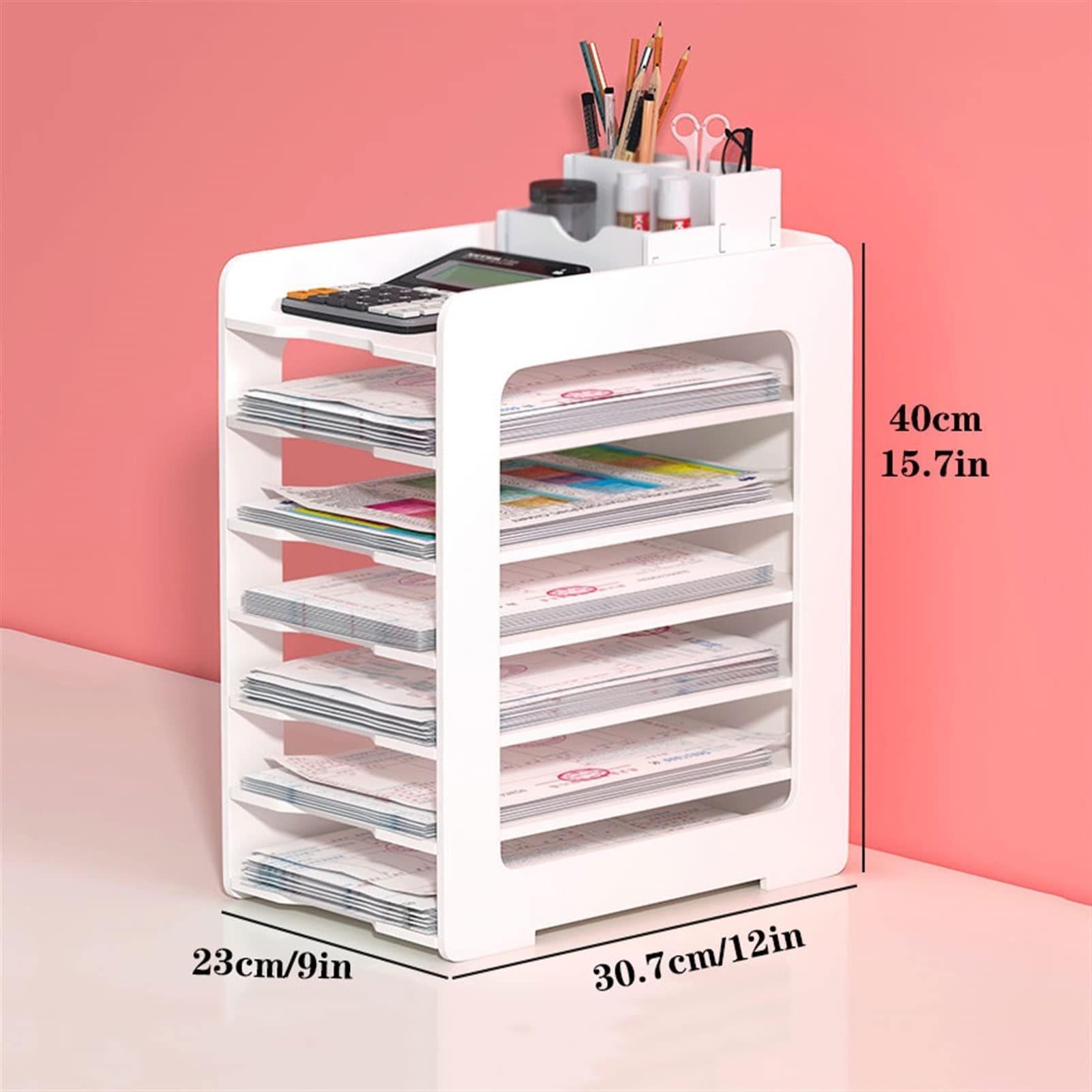 TOMYEUS Rastrelliere di File Scatola di archiviazione Documento Documento Ricevuta Classificazione Desk Rack Desktop Organizer File Rack 7 Strati Bianco Grande capacità Stoccaggio da scrivania