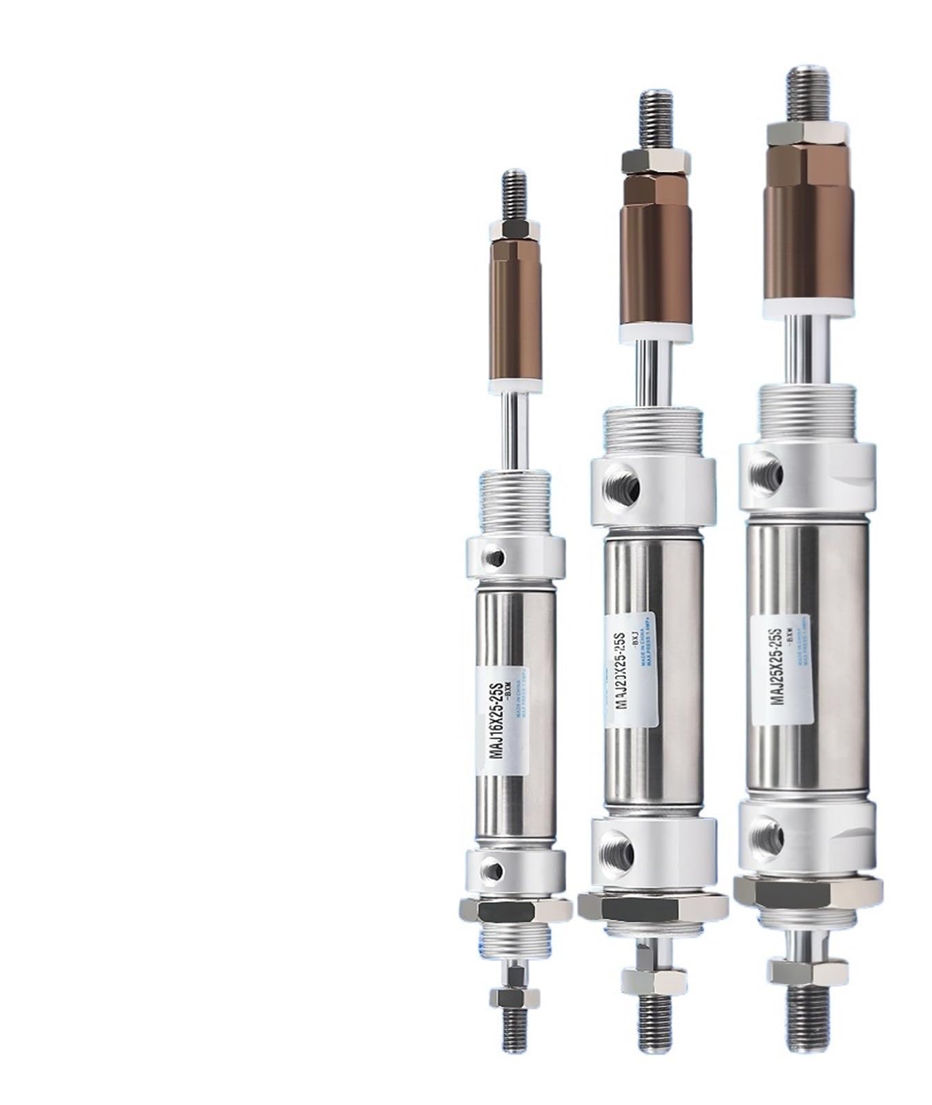 Vérin en acier inoxydable MAJ à course ajustable, finition industrielle