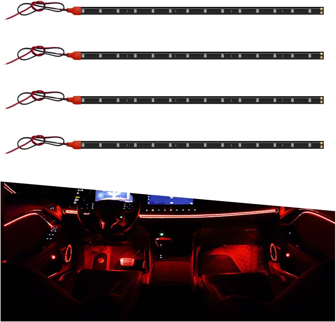 4PCS DC 12V Waterproof Car LED Light Strip, 30CM/1Ft 3528 15SMD Car Underbody Light Strip with 9" Wire, Vehicle Interior Exterior Decoration Light for Golf Cart, Boat, Motorcycle (Red)