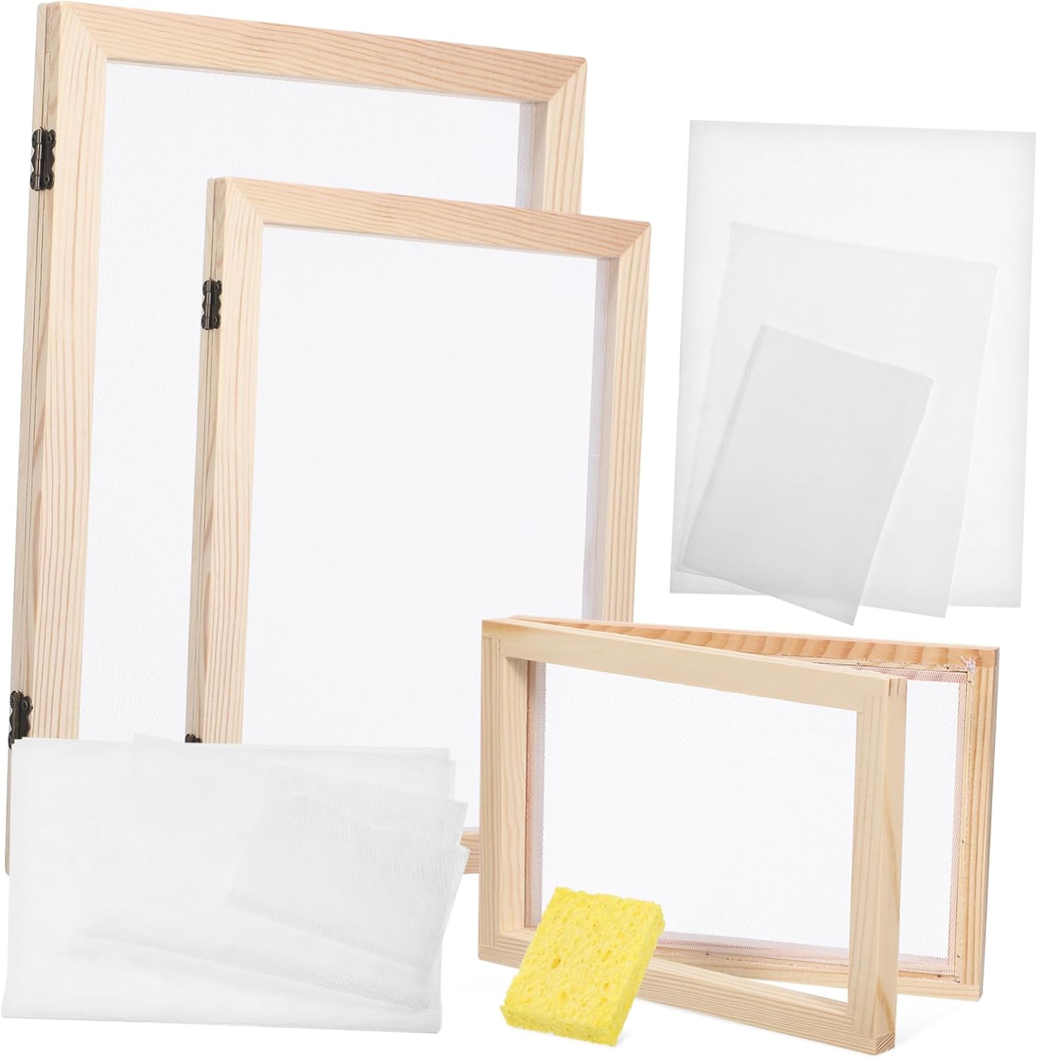 HOOTNEE Buckram Mesh Washi Paper Craft Kit Absorbent Paper Wooden Frames for DIY Crafts