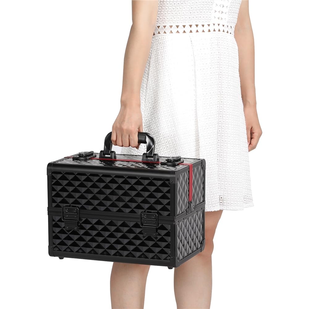 Yaheetech Maletín de Maquillaje Profesional Estuche Maquillaje Mujer Organizador de Manicura Neceser de Viaje para Esmaltes y Cosmeticos 34.7x22.2x25 cm Negro