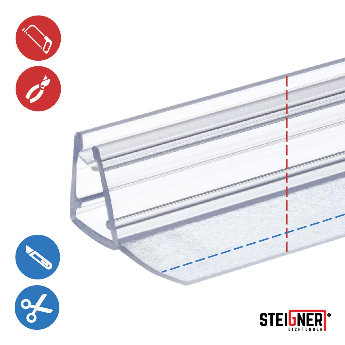 STEIGNER Joint De Douche Pour Paroi En Verre, 90cm, Vitre 7/8 Mm, Joint D'étanchéité PVC Droit Pour Les Cabines De Douche Réctangulaires, UK24-08