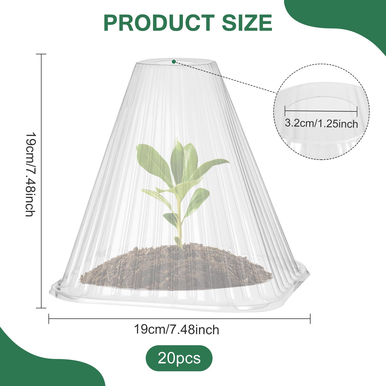 20 Piezas Cubiertas de Plástico para Plantas, Cubierta de Campana de Planta de Plástico, Campanas Protectoras para Plantas, Mini Invernaderos de Cono, Juego Sombreros para Plantas