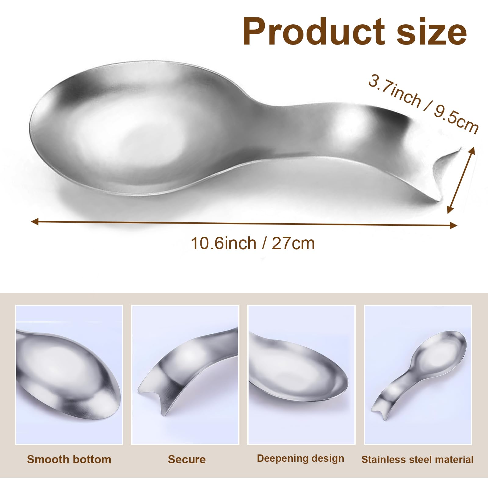 Reposacucharas de acero inoxido para cocina y estufa, soporte grande para utensilios como cucharas, espátulas y cucharones, resistivee al óxido y apto para lavavajillas (plateado)