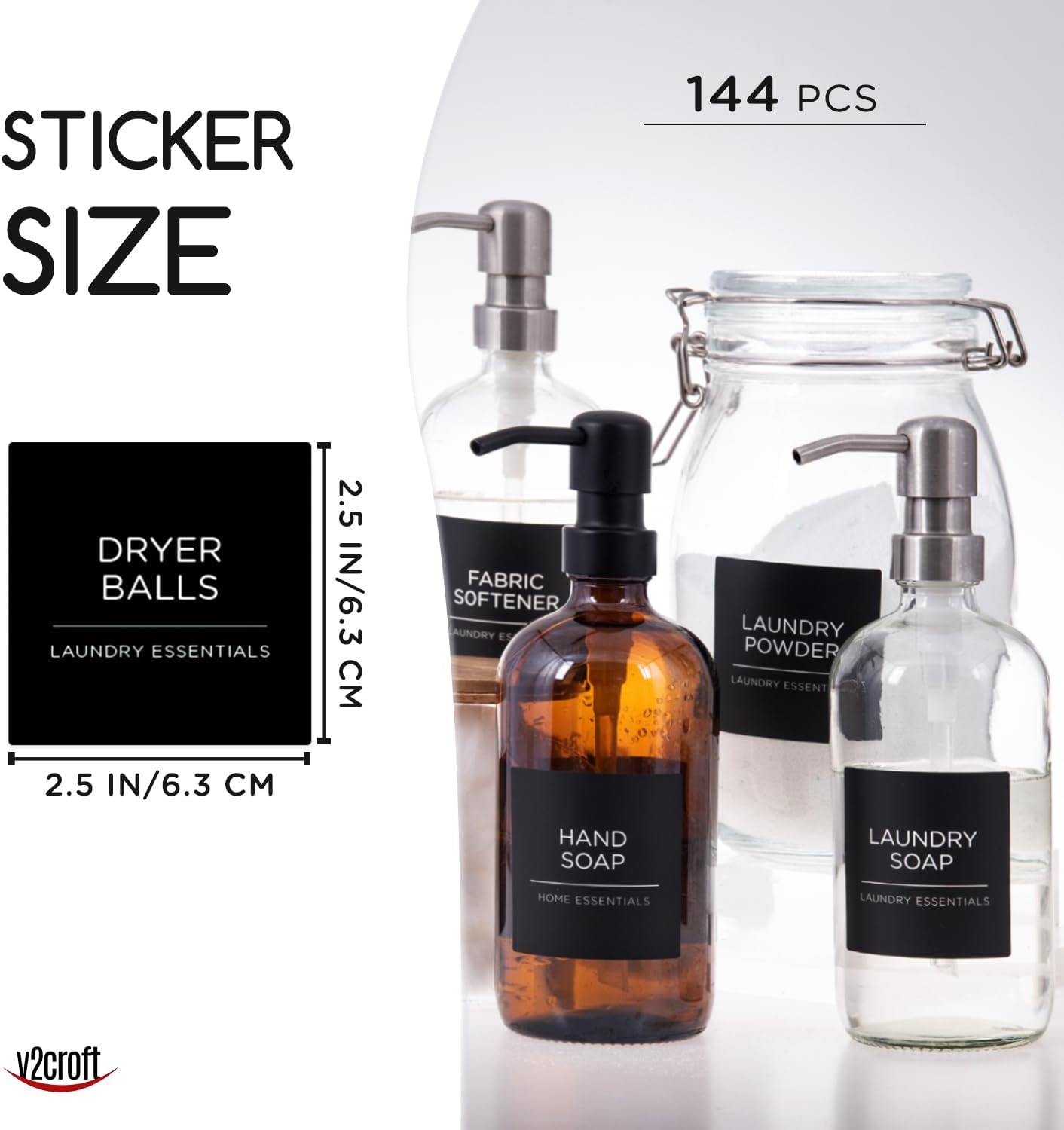 144 PCS Minimalist Laundry Room Labels Set, Water Resistant Stickers,Water/Oil Resistant Stickers for Laundry Room, Linen Closet Home Bathroom and The Beauty Organization（Black