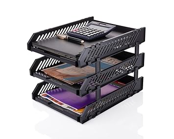 Stewit File Tray Rack ABS Plastics | Foldable Office Desk Accessories | Durable & Sturdy | Easy Assembly | Efficient Organizer | Plastic Office Stationery Files Layer Rack (3 Layer) - image, photos